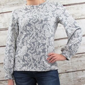 🔥 (5for$35) indigo poppy Grey & White paisley Crew neck Long sleeve